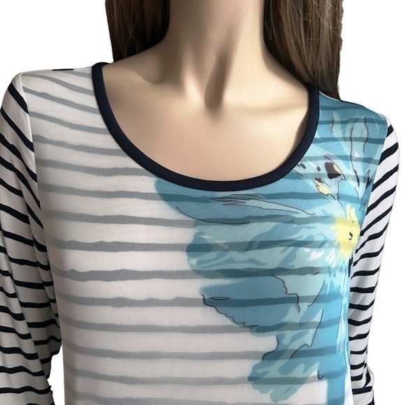 TRIBAL Top Shirt Blouse Tunic Rayon Nylon Limited Edition Floral and Stripe - Picture 5 of 14